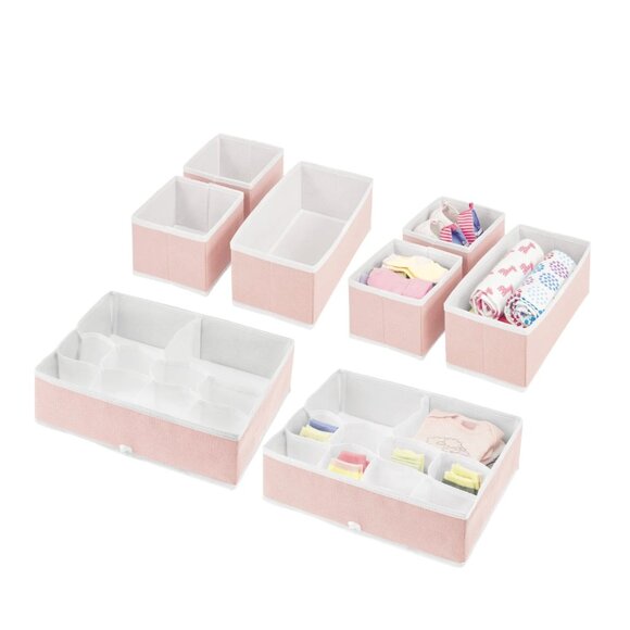 mDesign Fabric Nursery/Playroom Divided Drawer Storage Bin, 2 Pack, Pink/White - Picture 1 of 4